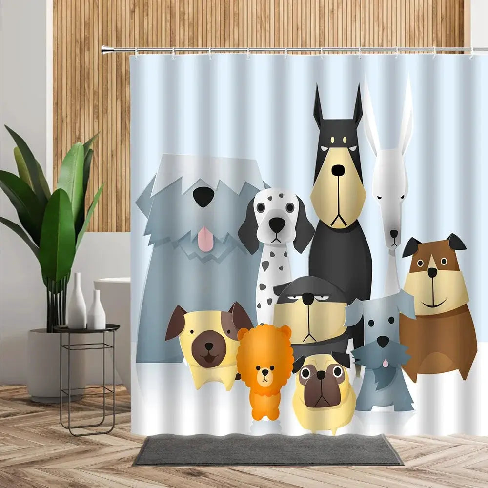 Cartoon Cute Animal Shower Curtain Cat Dog Anime Printed Bathroom Decor 3D Waterproof Bath Fabric Home Curtains For Children from PriceLows™