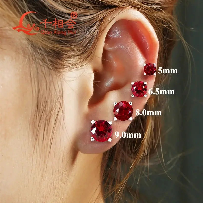 Lab Created Ruby Ear Stud 5-9mm Pigeon Blood with inclusions Red round Shape Single Stone S925 Silver earrings Jewelry from PriceLows™