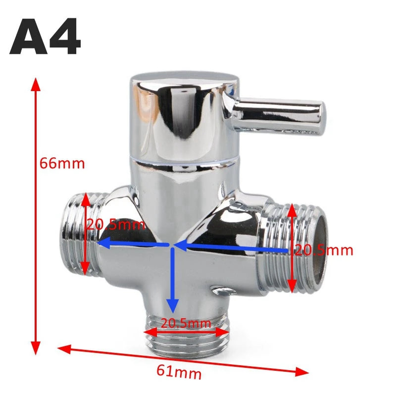 Shower Diverter Valve | 3-Way Brass | G1/2 G3/4 Threads | Shower Arm Adapter