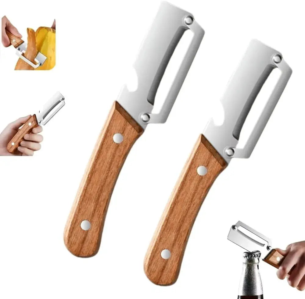 2pcs Multi-Functional Vegetable Peeler for Kitchen,Upgrade 2 in 1multifunctional Vegetable Peeler,Multi Functional Vegetable Fruit Peeling Tools with Bottle Opener and Wooden Handle from PriceLows™