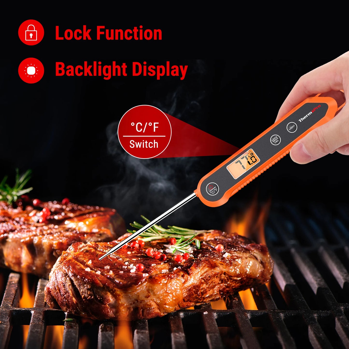 Digital Meat Thermometer | Waterproof | Probe Length 10 cm | One Size