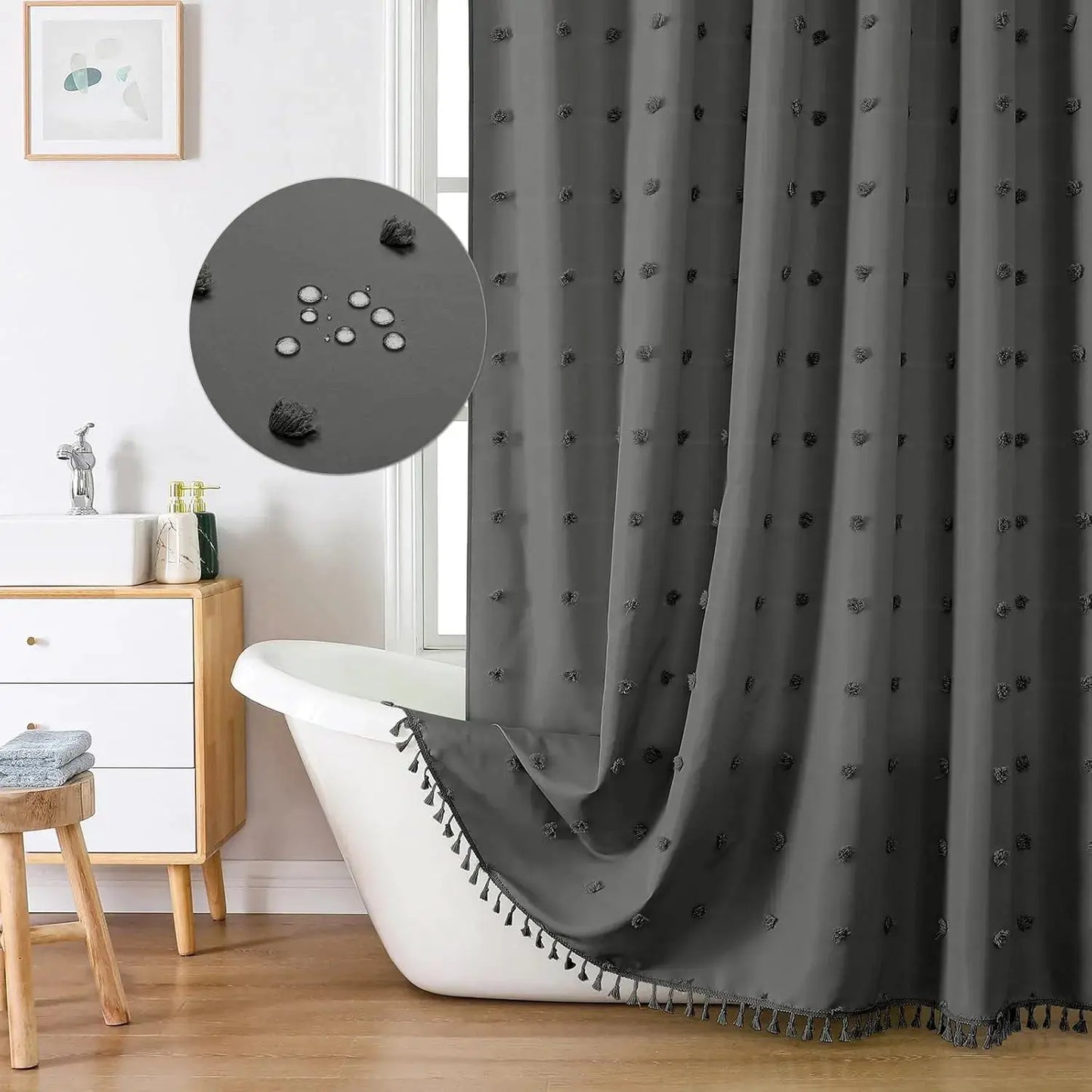 Bohemian Chic Polka Dot Shower Curtain with White Hooks - , Machine Washable Polyester Bathroom Decor from PriceLows™