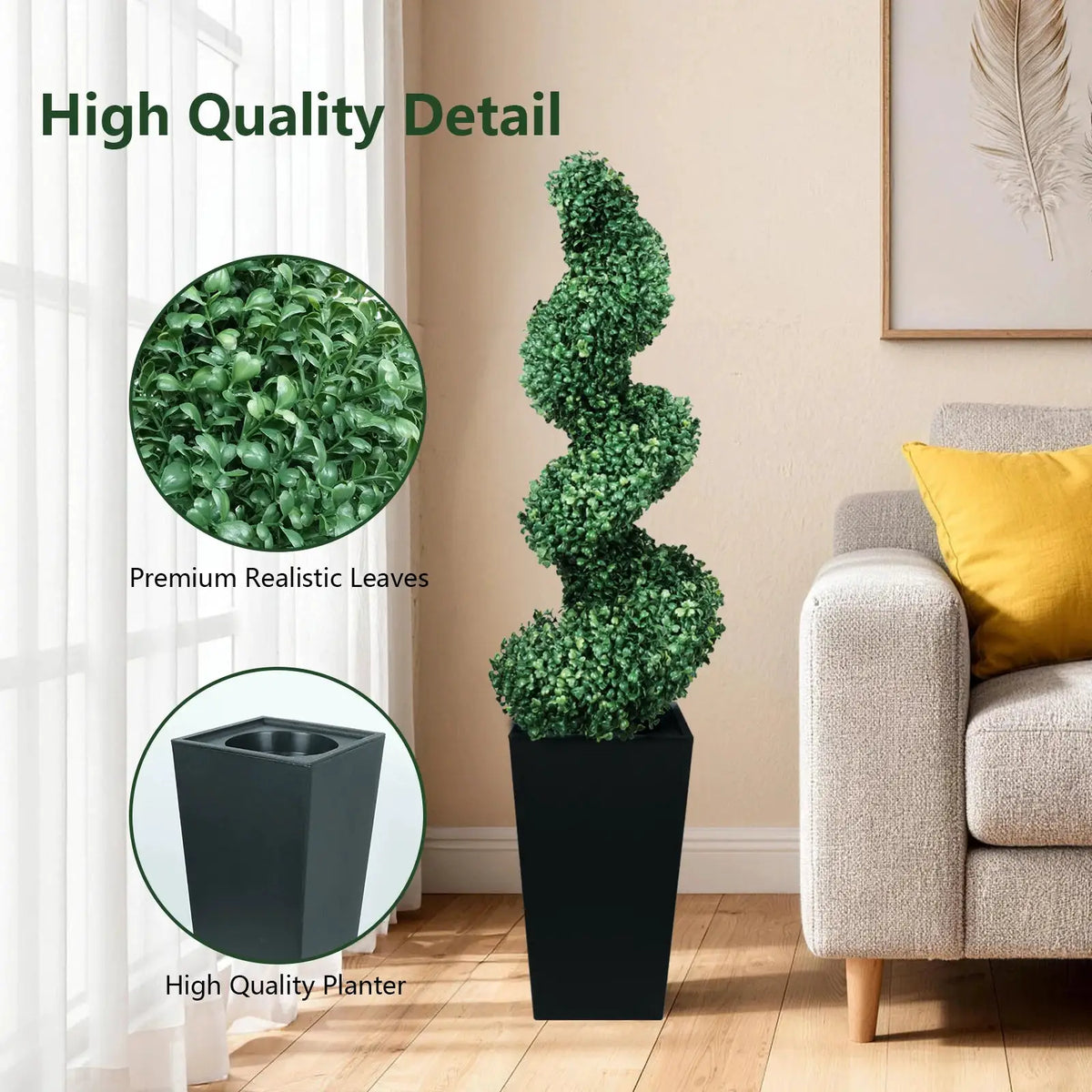 Artificial Boxwood Spiral Topiary | 2 Piece Set | With Planter | 2.6Ft-5.2Ft