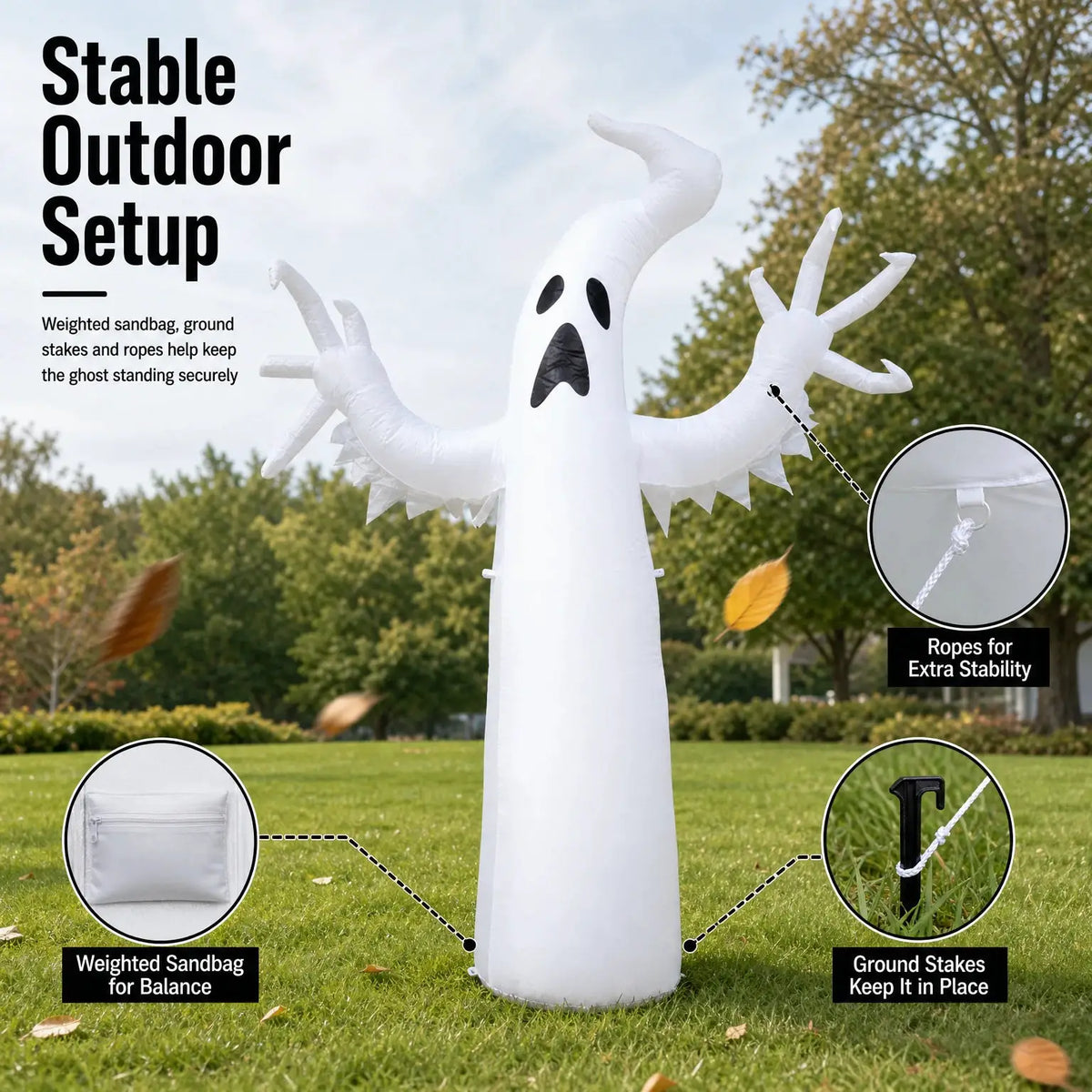 Inflatable Halloween Ghost | Pvc Outdoor Panel | Weather Resistant Finish | Large