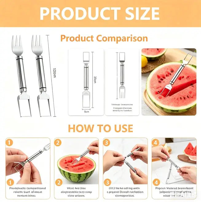 2 Pack 2 in 1 Stainless Steel Watermelon Slicer and Fork Cutter Tool for Home Party Camping Kitchen Gadget from PriceLows™