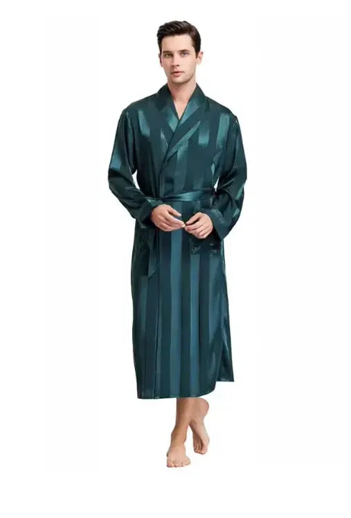 Men Bathrobe | Navy Striped Shawl Collar | With Pockets | Plus 3XL To 5XL