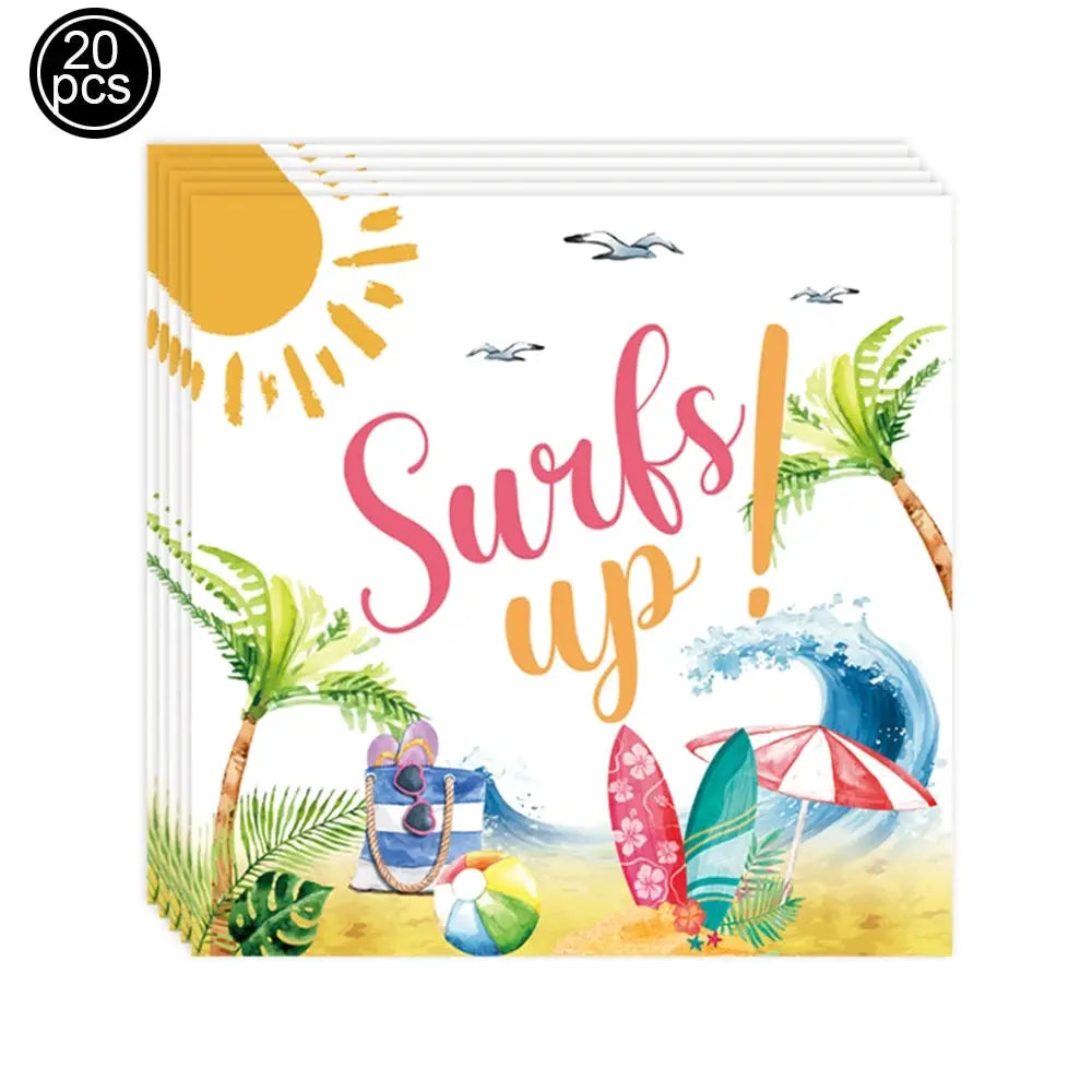 Surf Beach Party Tableware | Paper Plates Napkins Cups | Tattoos And Snack Tray