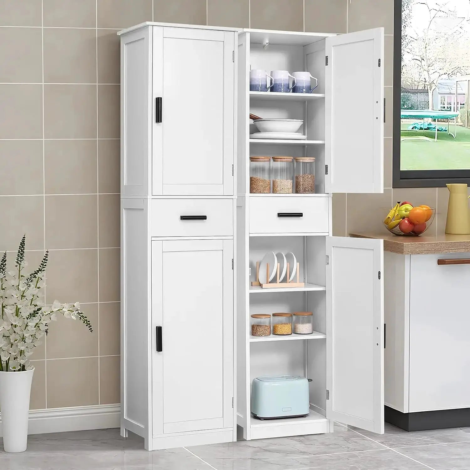 67'' Tall Bathroom Storage Cabinet with 4 Shelves & 2 Doors, Narrow Space-Saving Organizer for Bathroom, Living Room, Home Office, White from PriceLows™