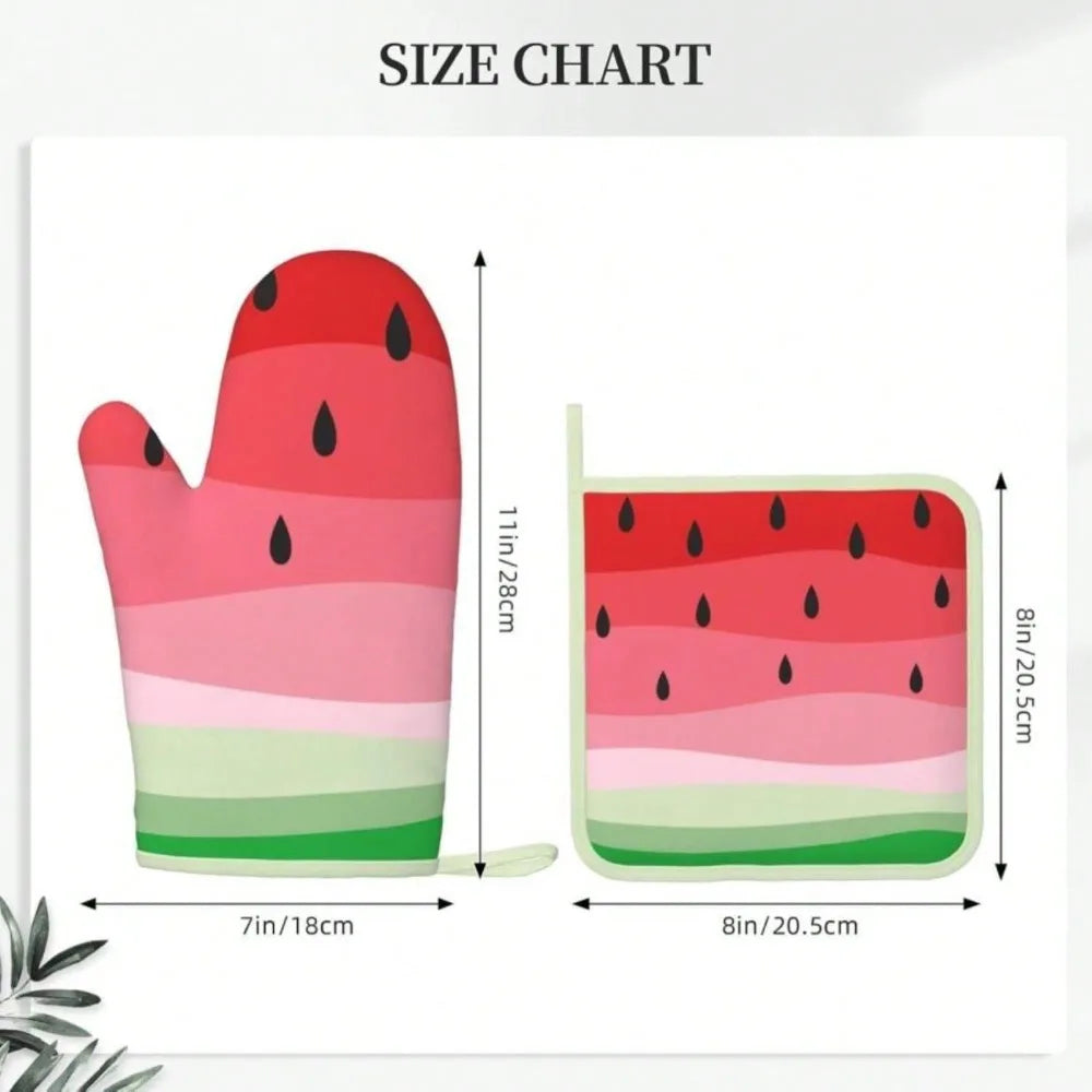 Oven Mitts And Pot Holders Set | Silicone | Watermelon Design | Set Of 4