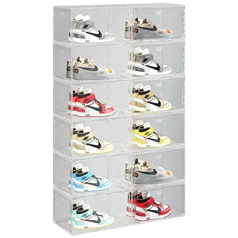 Large AJ Sneaker Organizer Box Thickened Transparent Shoe Box with Magnetic Closure Stackable Multi-Layer Shoe Storage Organizer from PriceLows™