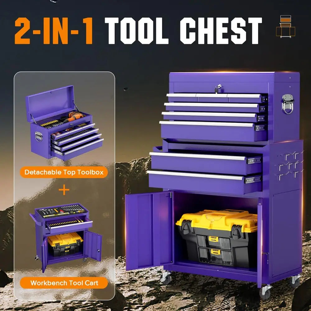 Lockable 8Drawer Rolling Tool Chest amp Cabinet Combo with Black Liner HeavyDuty Steel Garage Tool Box on Wheels Detachable Top from PriceLows™