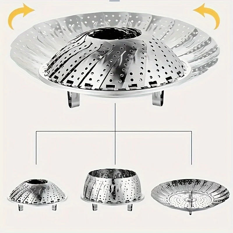 Stainless Steamer Basket | Expandable 6 to 10.5in | Foldable | Fits Pots