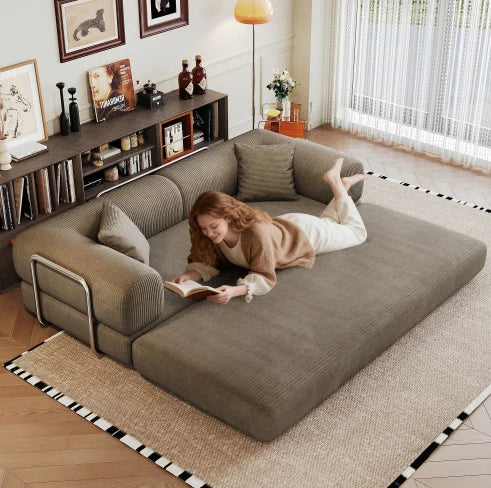 Convertible Sofa Bed | Genuine Leather | Metal Frame | Apartment Use