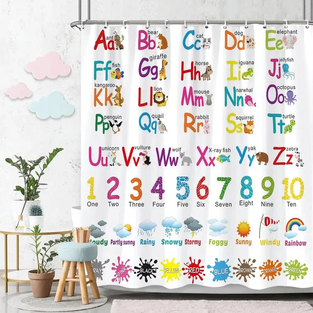Cartoon Animal Alphabet Shower Curtain Kids ABC Educational Learning Tools Baby Girls Boys Colourful Bath Curtain Bathroom Decor from PriceLows™