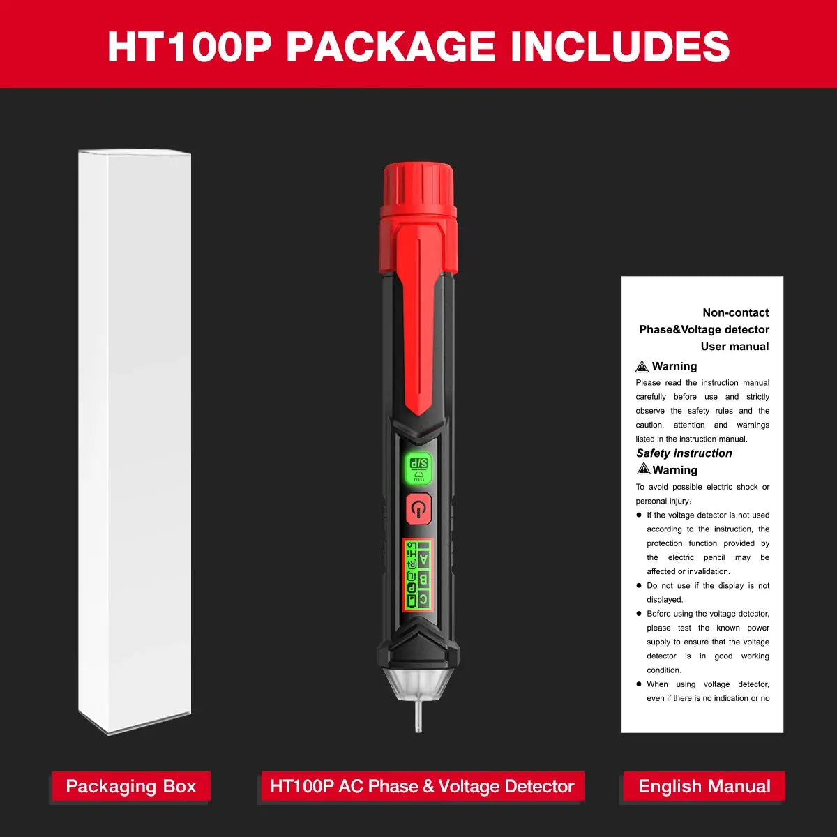 HABOTEST HT100 Non-Contact Voltage Tester with Dual Range AC 12V-1000V/48V-1000V Electrical Tester with LCD Display Buzzer Alarm from PriceLows™