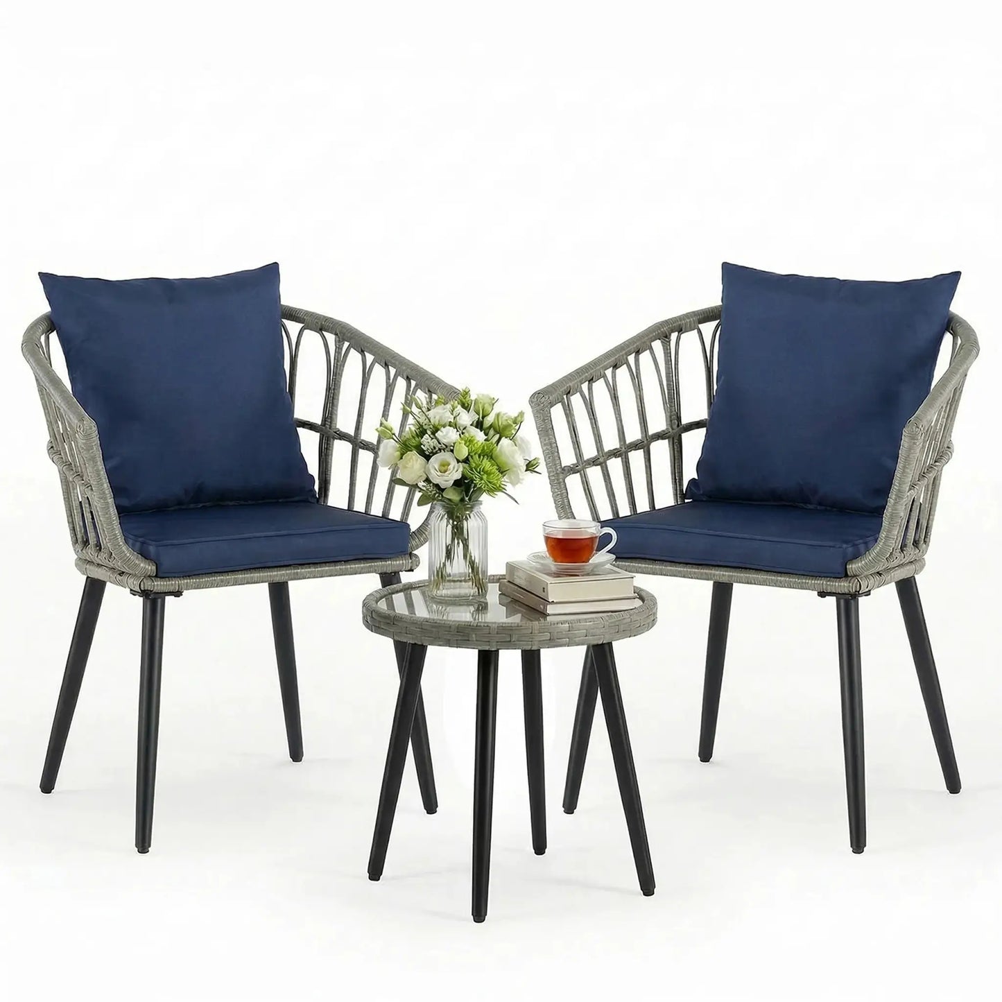 JHK 3 Pieces Wicker Patio Outdoor Set with Soft Cushion and Glass Steel Frame Table Manual Weaving Patio Chairs For Garden Lawn from PriceLows™