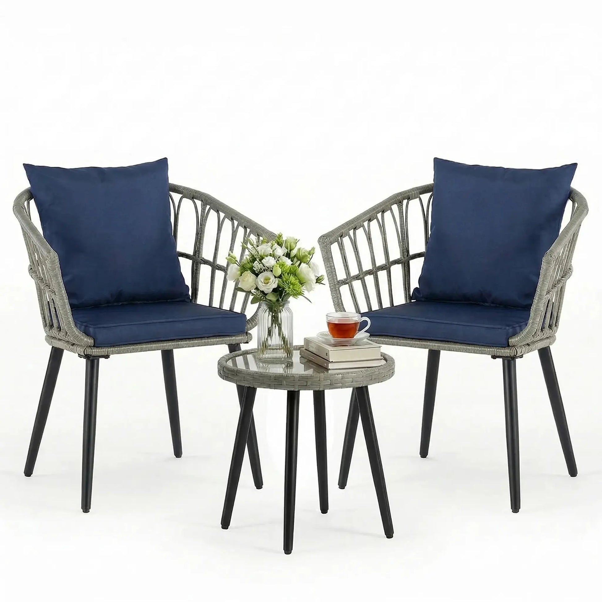 JHK 3 Pieces Wicker Patio Outdoor Set with Soft Cushion and Glass Steel Frame Table Manual Weaving Patio Chairs For Garden Lawn from PriceLows™