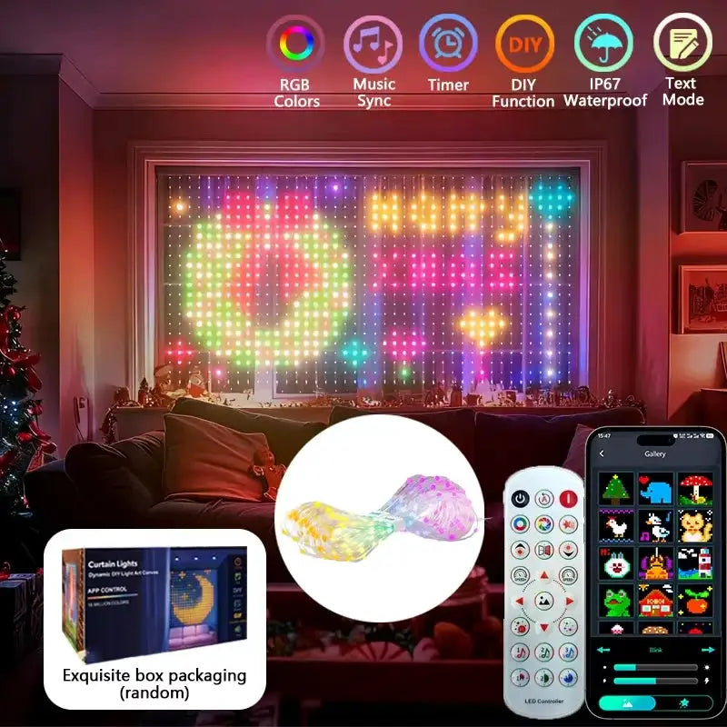 Smart Outdoor Curtain Lights | 400LED App Control | IP65 Waterproof | 2X2M 3X3M