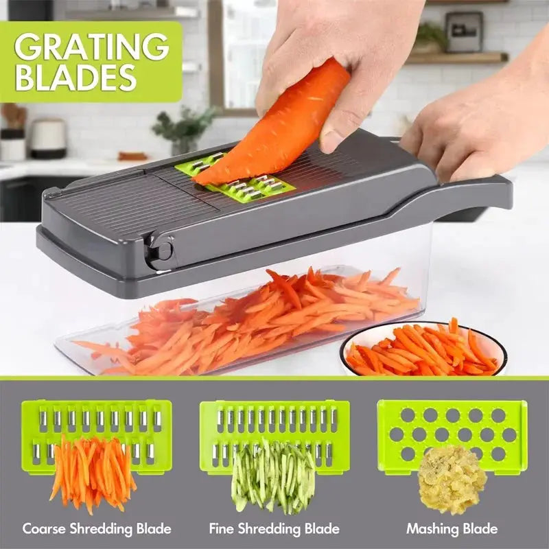 Vegetable Cutter Set | Stainless Steel Blades | Manual Food Slicer Grater