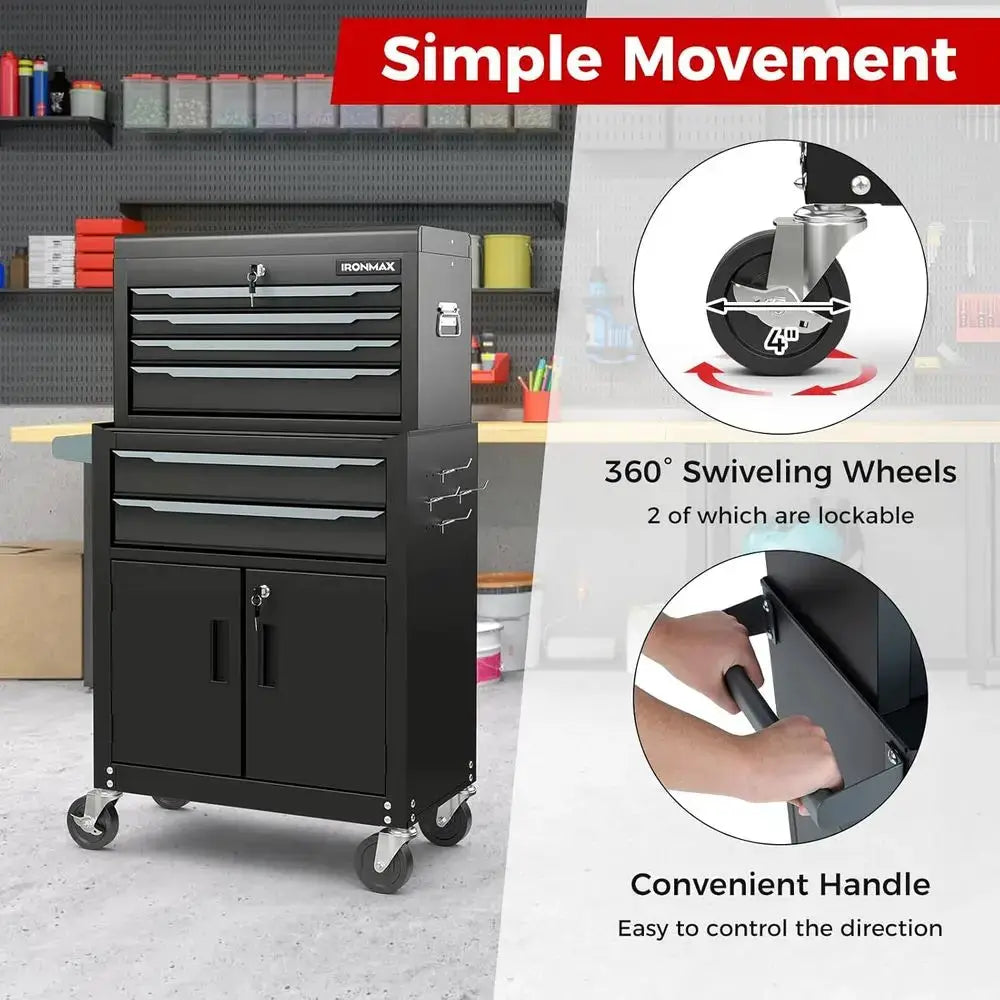 Extra Large 6-Drawer Rolling Tool Chest with Lockable Wheels, Auto Lock, and Protective Liner for Garage and Workshop Storage from PriceLows™