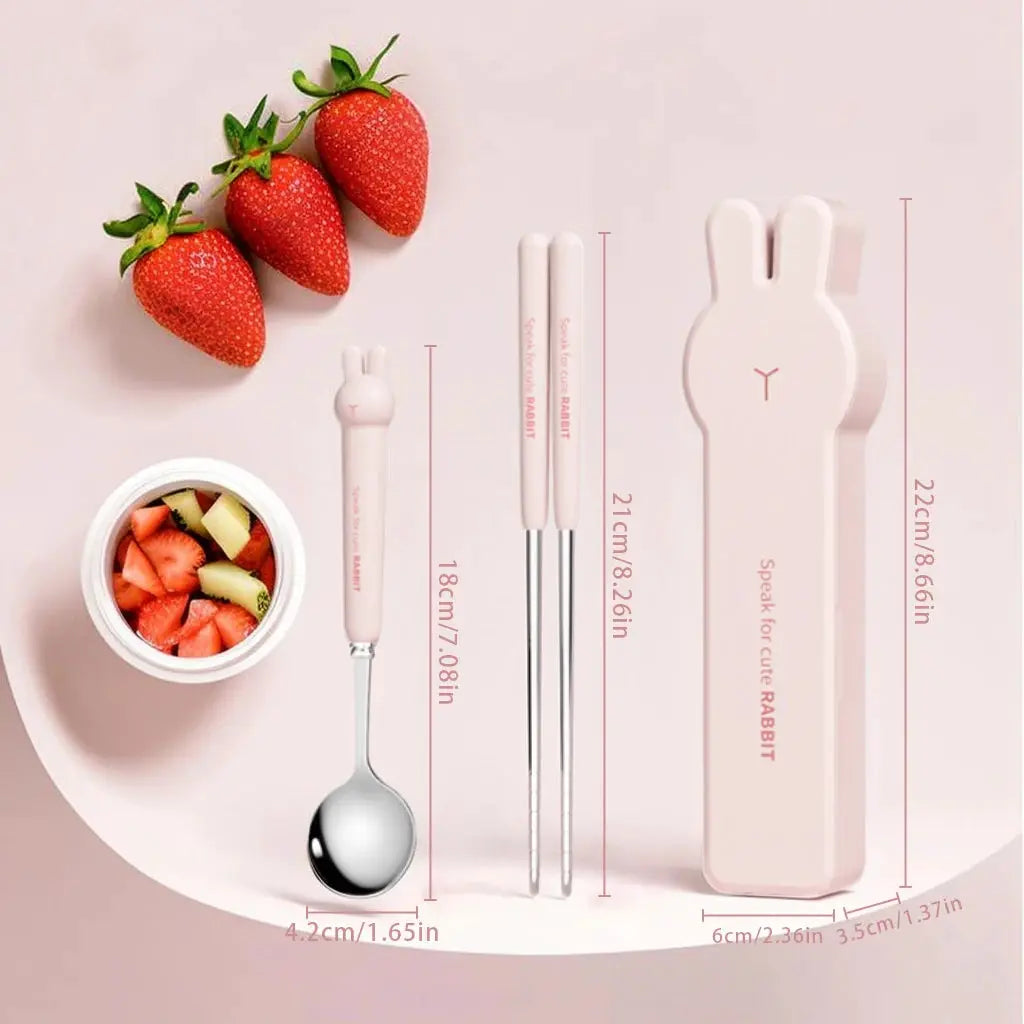 3/4PCS Cute Portable Dinnerware Set Reusable 304 Stainless Steel Fork Spoon Chopsticks With Box Cutlery For Kid Student from PriceLows™