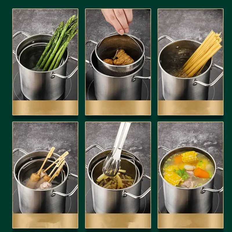Deep Fryer Pot | Stainless Steel | 3L Capacity | With Lid And Tong