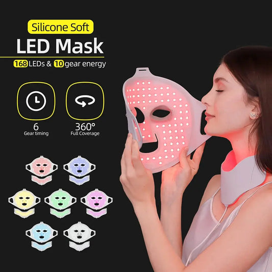 7 Colors Photon Face Neck LED Mask 3D Flexible Silicone Facial Beauty Mask Red Light Infrared Skin Care Repair Skin Wireless Use from PriceLows™