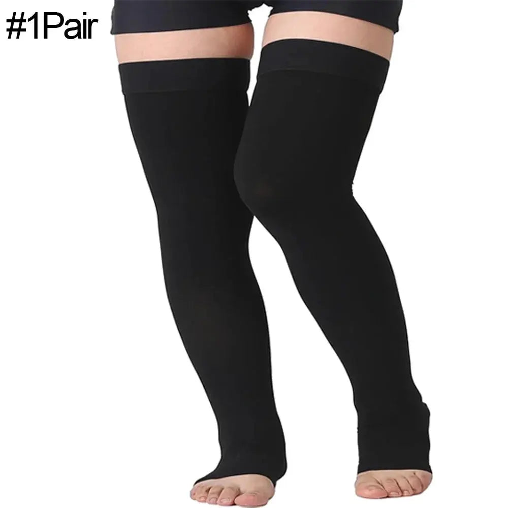 Thigh High Compression Stockings | 20-32 Mmhg | Toeless With Silicone Grip