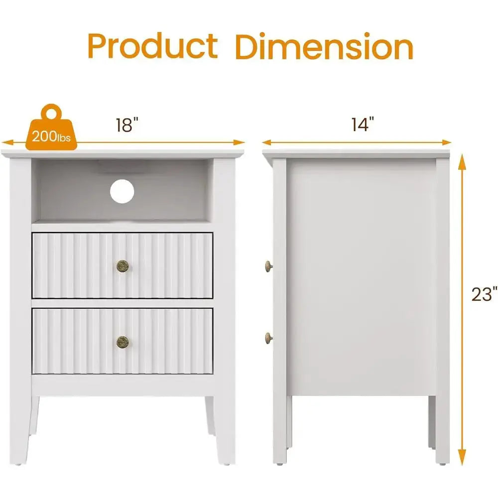 Dual Drawer White Nightstand Set with Charging Station and Storage Shelf for Bedroom from PriceLows™