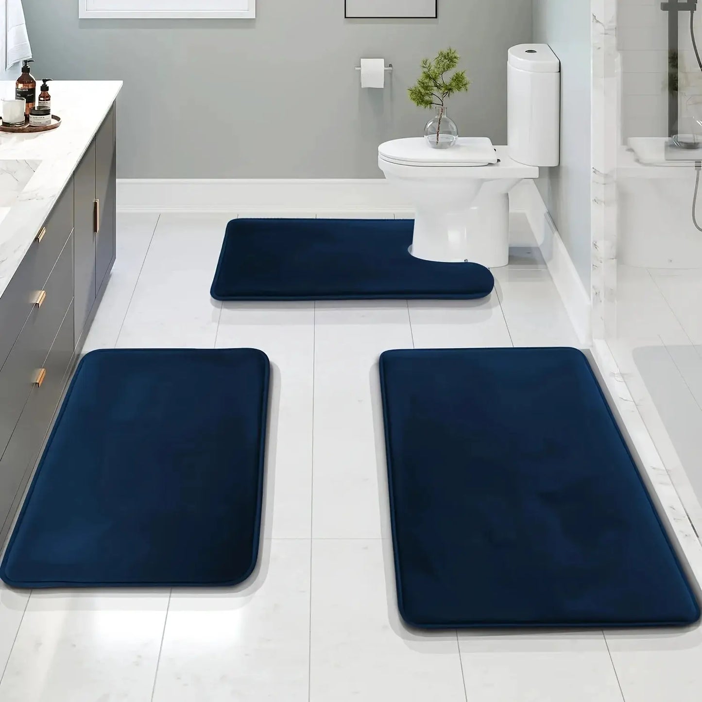 Set of 3 Durable Memory Foam Bath Mats with Non-Slip Features, Including a U-Shaped Mat And a Toilet from PriceLows™