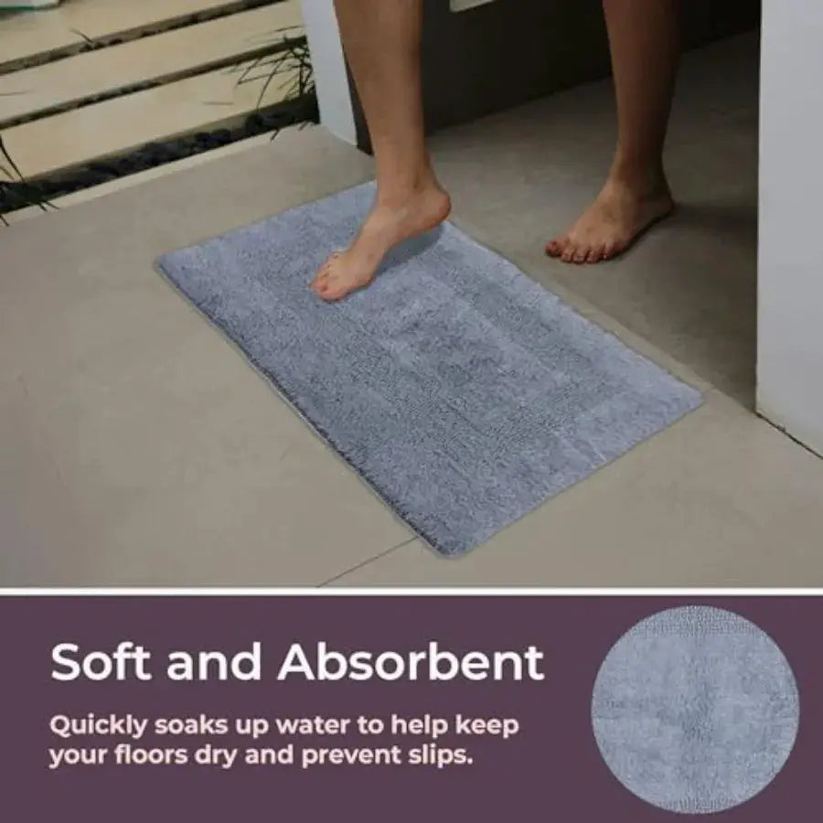 Cotton Bath Mat Set- 2 Piece 100 Percent Cotton Mats- Reversible Soft Absorbent and Machine Washable Bathroom Rugs By Silver from PriceLows™