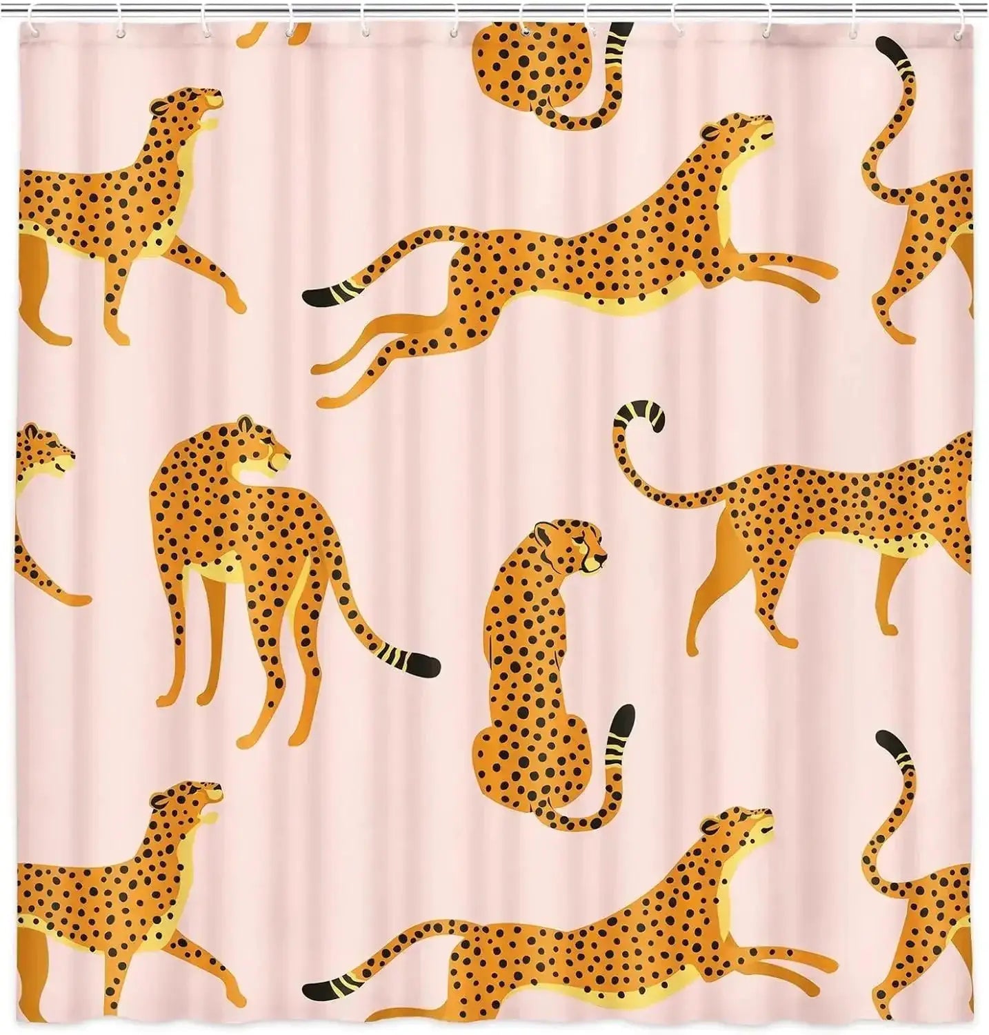 leopard fabric shower curtain, tropical animal cheetah shower curtain for bathroom, pink with hook 180X180CM from PriceLows™