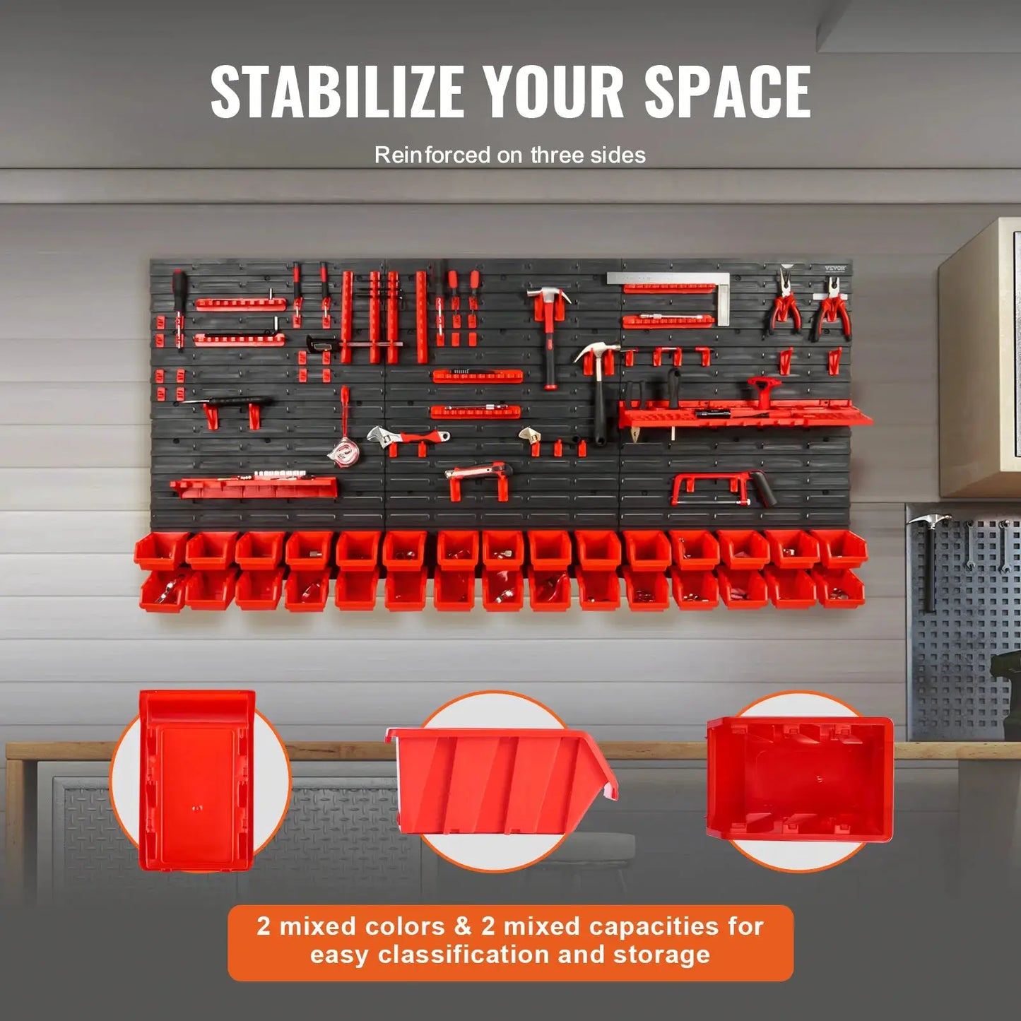 SucceBuy 30Bin Wall Mounted Storage Bins Parts Rack Organizer Garage with Wall Panels Hooks Plastic Shop Tool for Screw Nails from PriceLows™