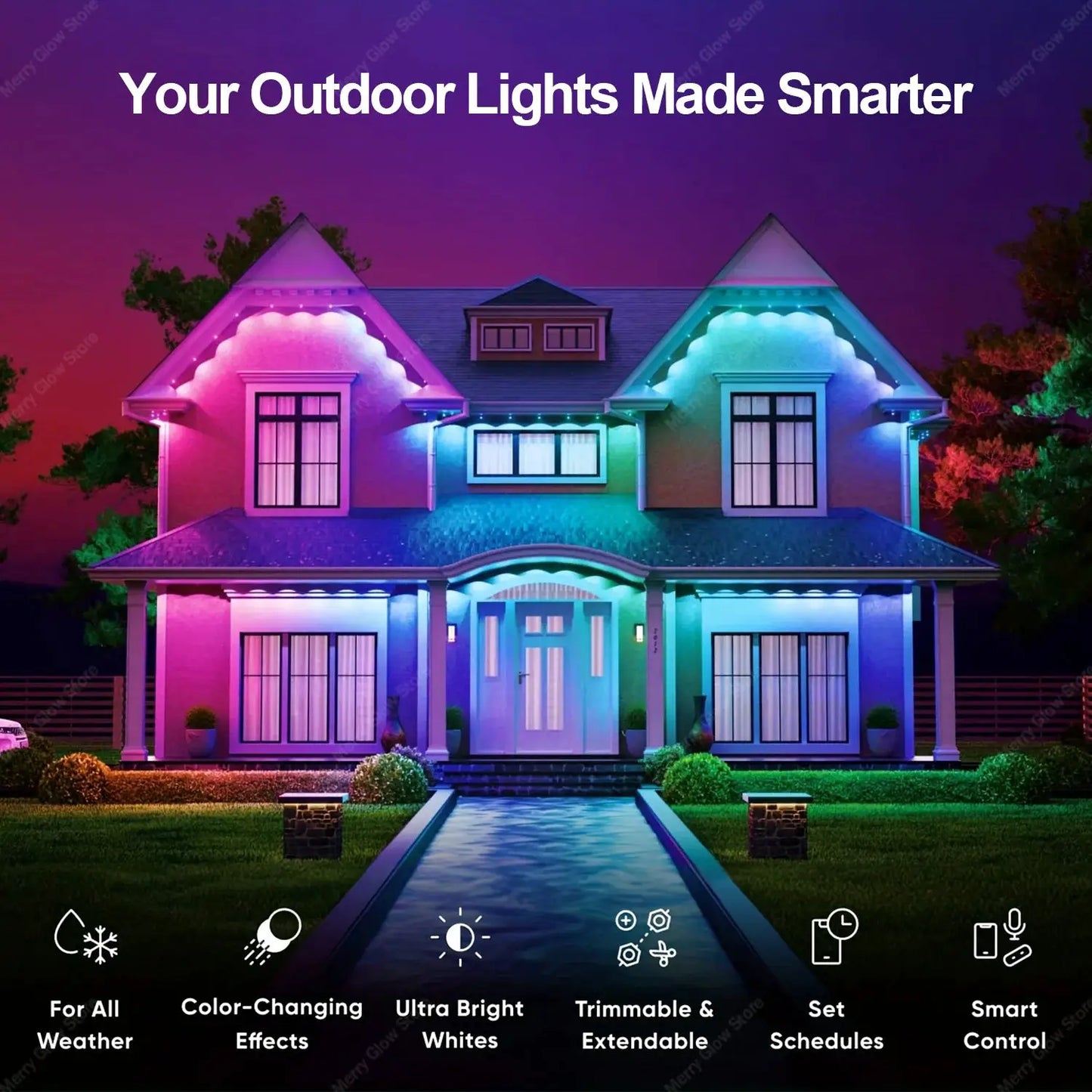 60M Smart RGB Eave Lights App & Remote IP67 Permanent Outdoor LED String Lights Home New Year Christmas Birthday DIY Lighting from PriceLows™