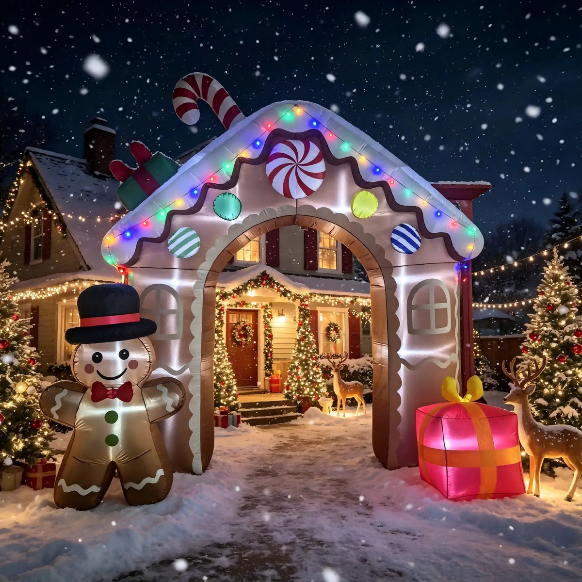 Inflatable Gingerbread Archway | 11 Ft | Built In Led Lights | Outdoor Decor