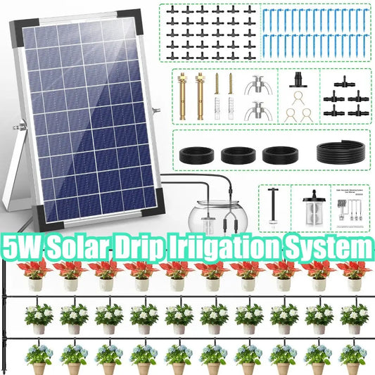 Solar Potted Plants Deep Drip Irrigation Watering System 9V 5W, Watering Regularly Easy DIY, with 30*Drip Tip 15m Water Pipe Etc from PriceLows™