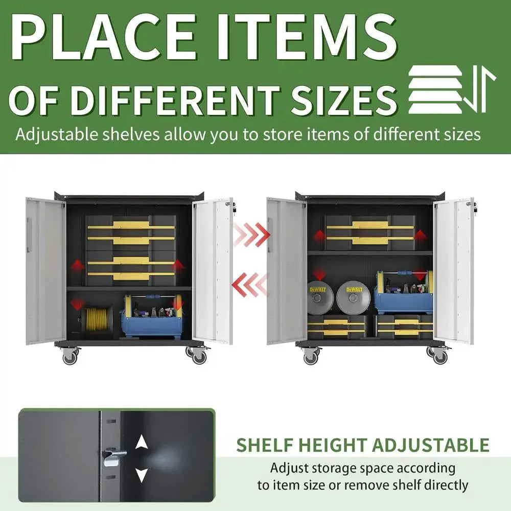 Garage Tool Storage Cabinet,Mobile Heavy Duty Metal Tool Chests & Cabiwith Lockable Do,Black & Gray Rolling Tool Cabiwith Wheels from PriceLows™