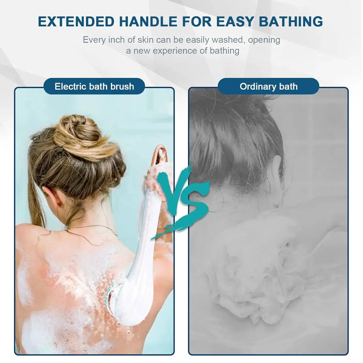 Electric Bath Brush | Long Handle | Waterproof | Replaceable Heads