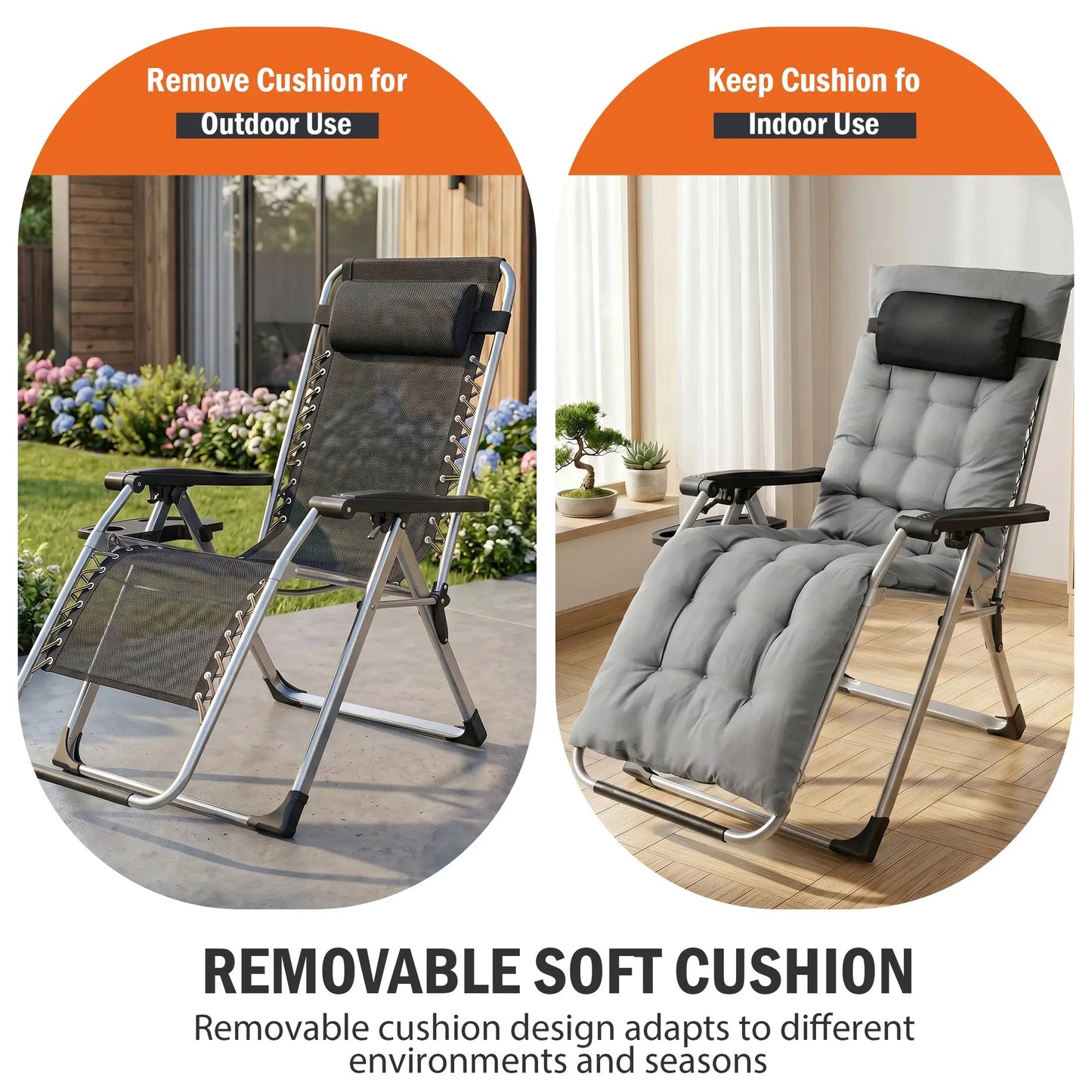 JHK Zero Gravity Reclining Camping Lounge Chair for Outdoor Soft Cushion Patio Chairs with Cup Holder Trays and Removable Cushion Folding Recliner for Indoor from PriceLows™