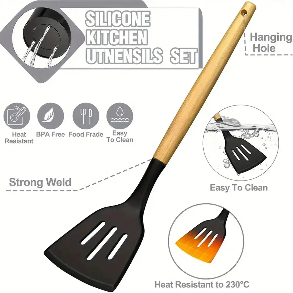 46PCS Silicone Cookware Non-Stick Kitchen Utensils Set Spatula Shovel Egg Beater Grater Peeler Can Opener Hook Cooking Tool Kit from PriceLows™