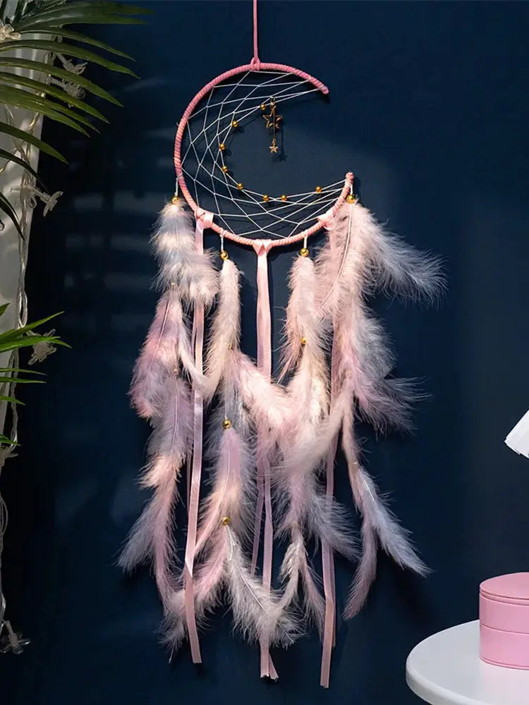 Moon Dream Catcher Feather Wind Chimes Hand-woven Wall Bedroom Hanging Ornaments Birthday Festival Gifts Home Decoration Crafts from PriceLows™