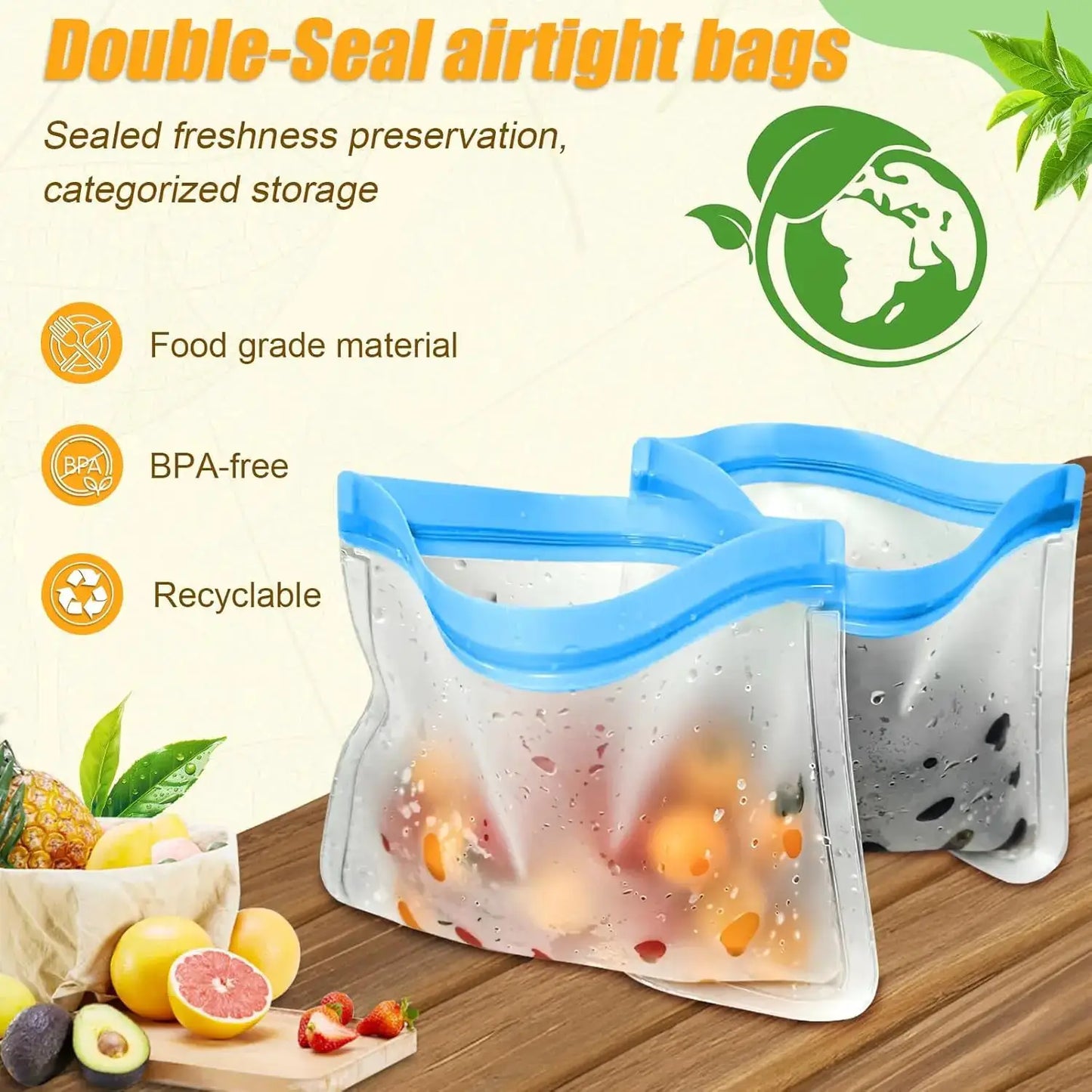 Reusable Silicone Food Storage Bags | Leak Proof | Dishwasher Safe | 4 Sizes