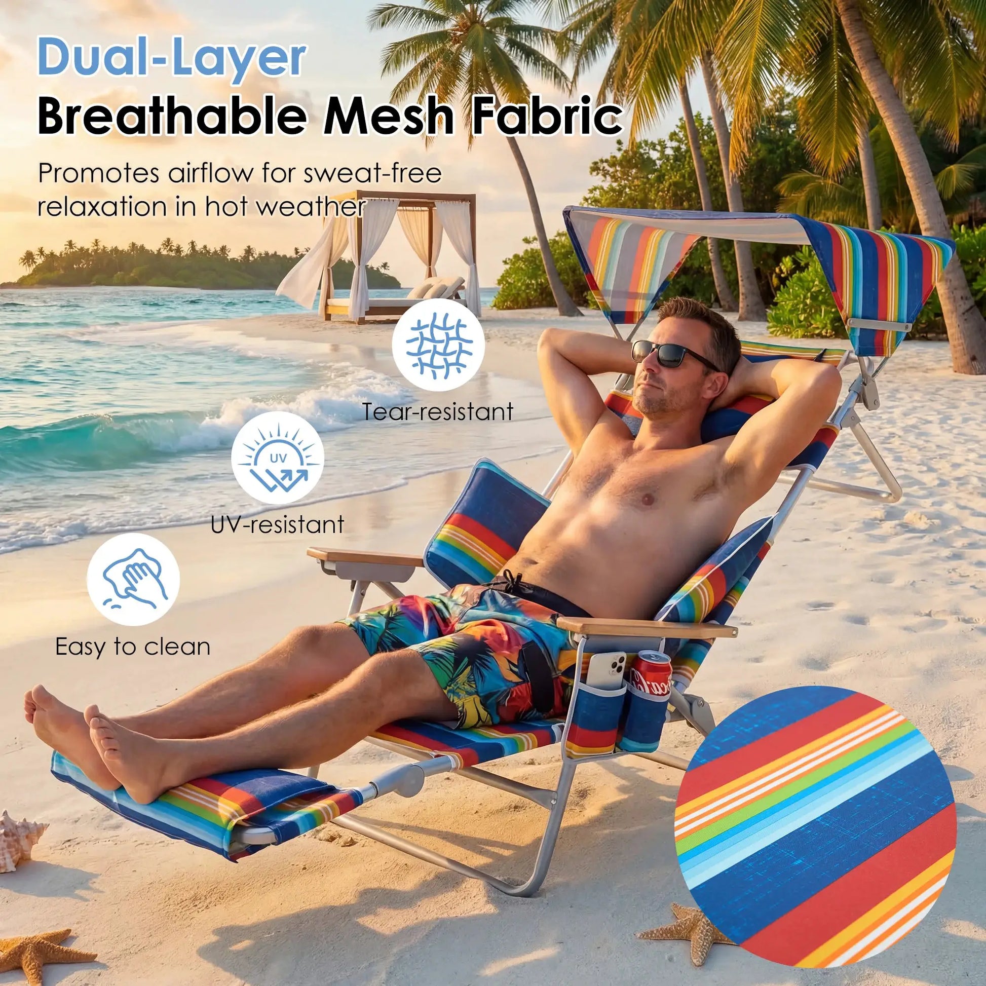 TCGBKAF Backpack Beach Chair with 5-Position Footrest Sunbathing Lounge Chair with Canopy for Pool&Beach&Lawn Double Shoulder Straps Folding Tanning Chair with Face&Arm Hole from PriceLows™