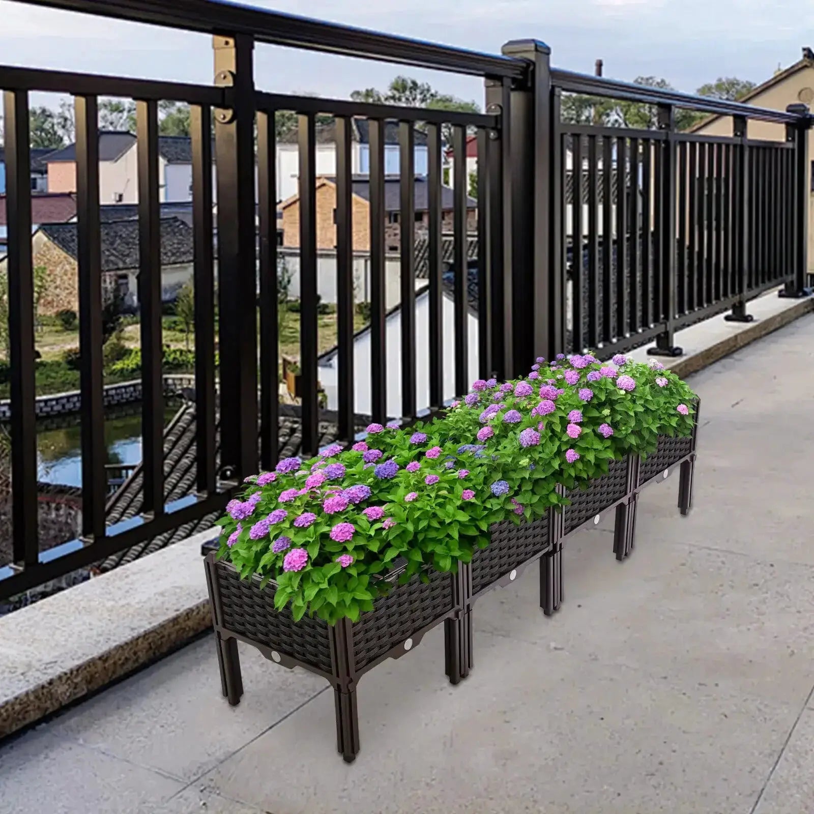 4-Piece Set Elevated Garden Boxes,Raised Planting Beds for Flowers/Herbs,Durable PP Rectangular Planters for Patio/Balcony/Yard from PriceLows™