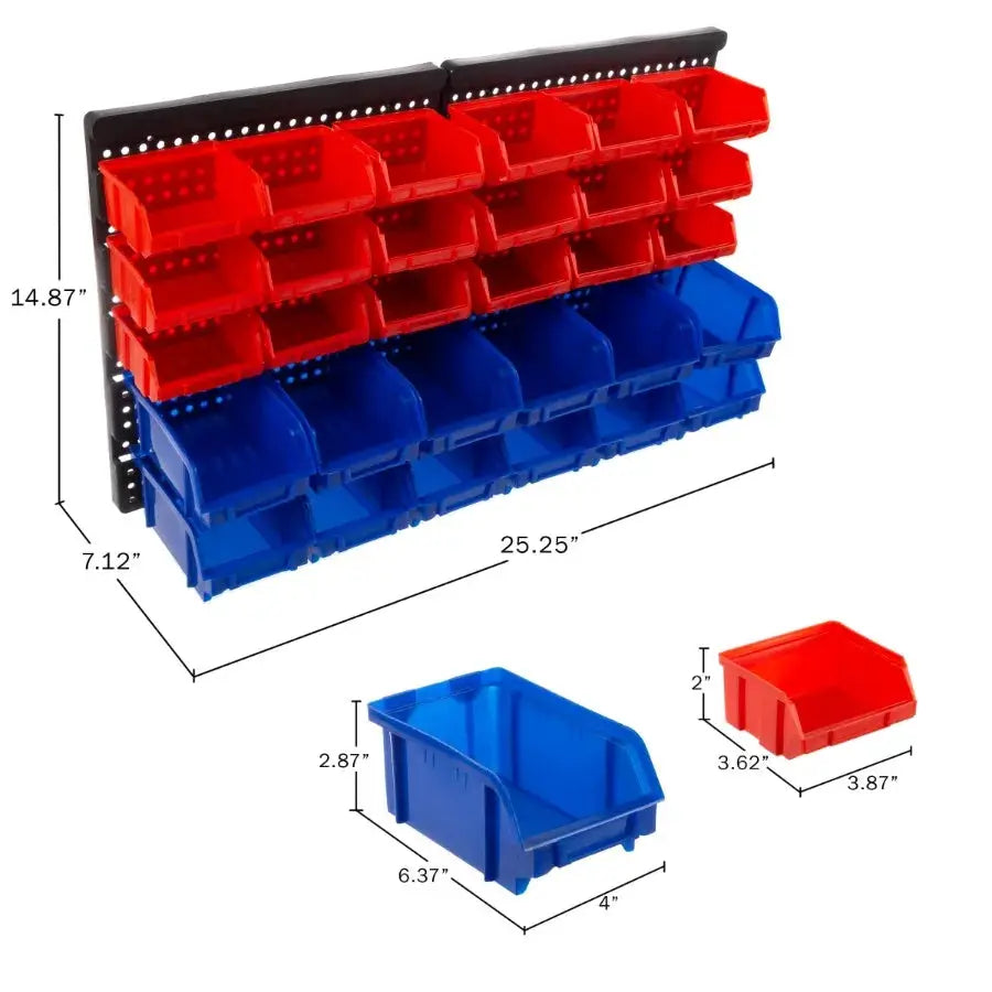 Wall-Mounted Garage Storage Bins with 30 Compartments for Tools, Crafts Small Parts Organization Durable Plastic, Space-Saving from PriceLows™