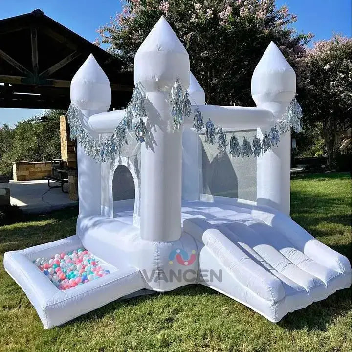 9FT Arch Inflatable White Bounce Castle with Slide & Ball Pit, High‑Quality PVC for Long‑Lasting Use at Weddings and Celebration from PriceLows™