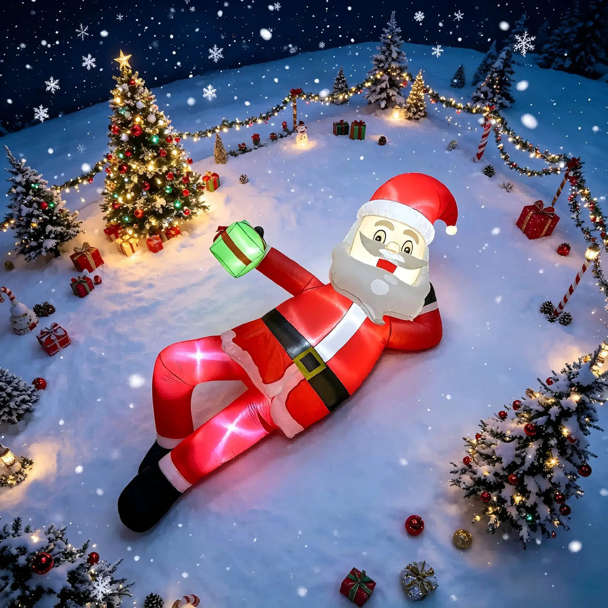 Inflatable Santa | 11.8FT Lying Pose | LED Lights | Gift Box