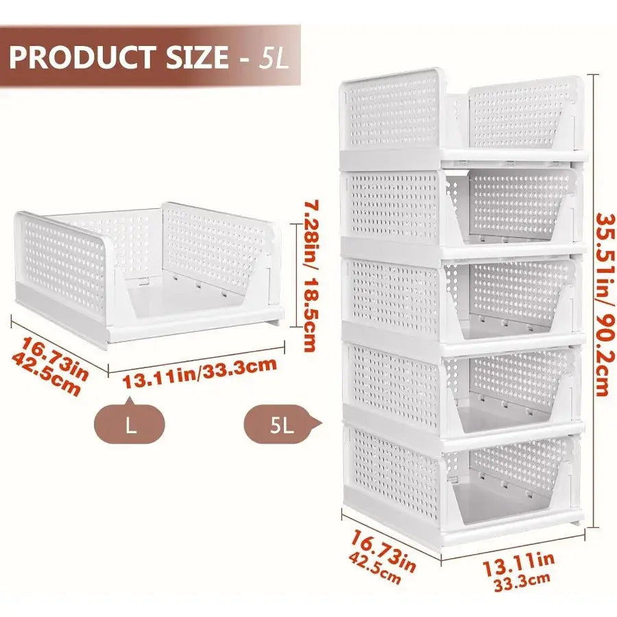 5 Pack Closet Organizers Storage Box Closet Storage Stackable Storage Bins Plastic Drawer Basket for Wardrobe Cupboard Kitchen from PriceLows™
