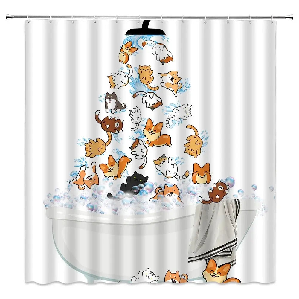 Animal Shower Curtain, Cartoon Cat Dog Bathtub Shower Cute Kids Boys Girls Bathroom Decorative Shower Curtains from PriceLows™