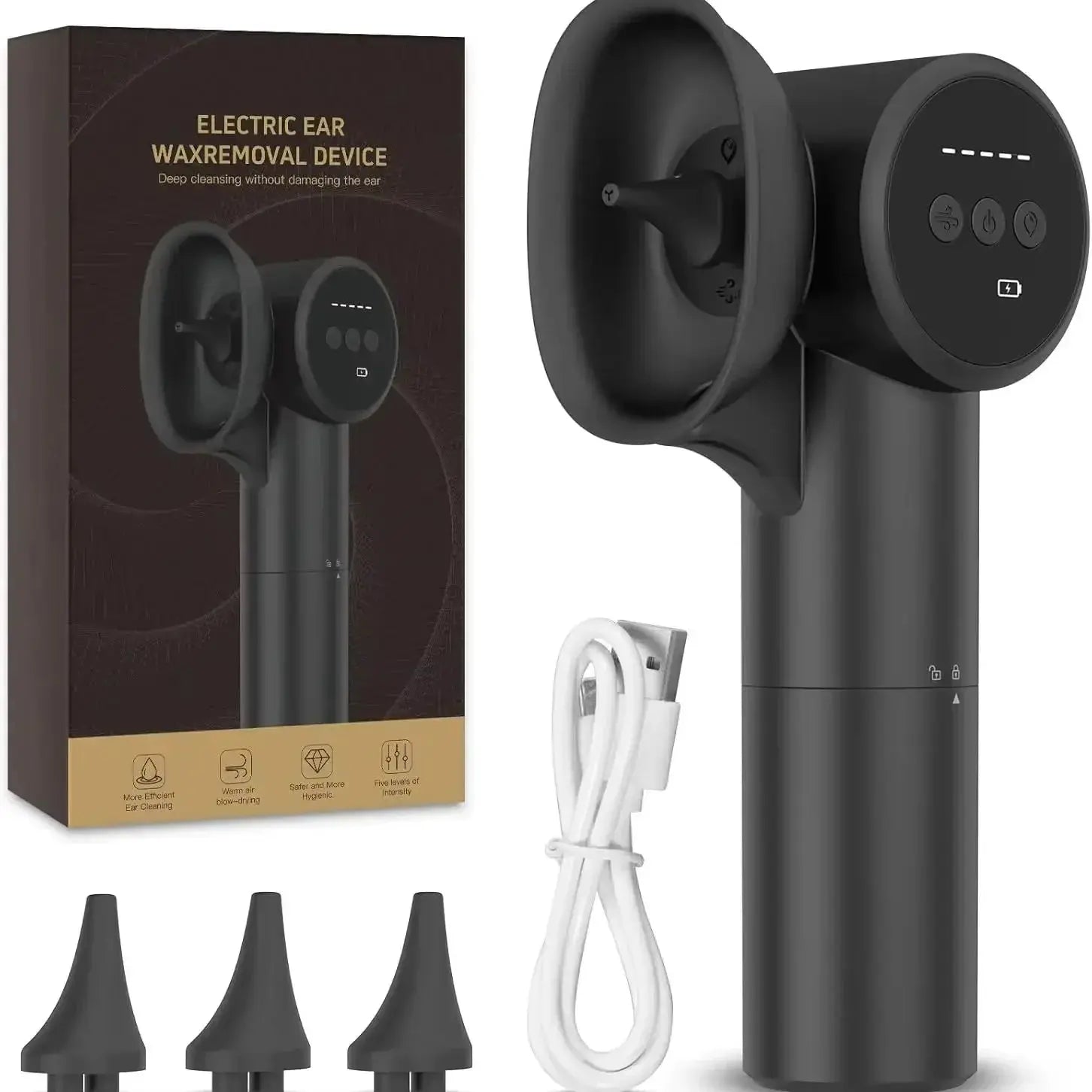 Ear Wax Cleaner Kit Ear with Mild Drying Safe Ear Cleaner with Dual-Compartment Design, Ear Wax Removal IPX7 5 Pressure Settings from PriceLows™